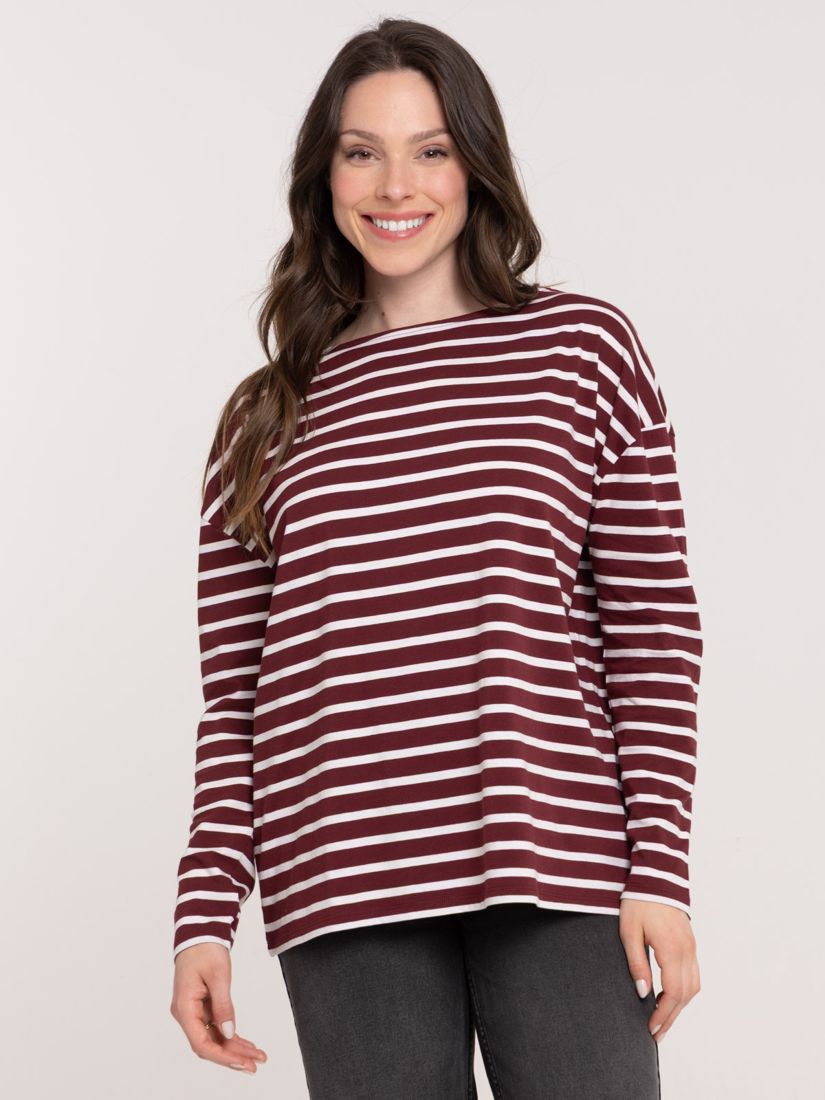 Tee-shirt bordeaux rayé écru femme Tee-shirt bordeaux rayé écru femme