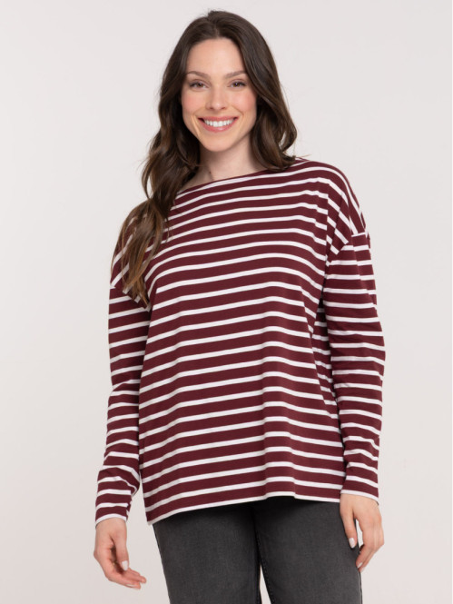 Tee-shirt bordeaux rayé écru femme Tee-shirt bordeaux rayé écru femme
