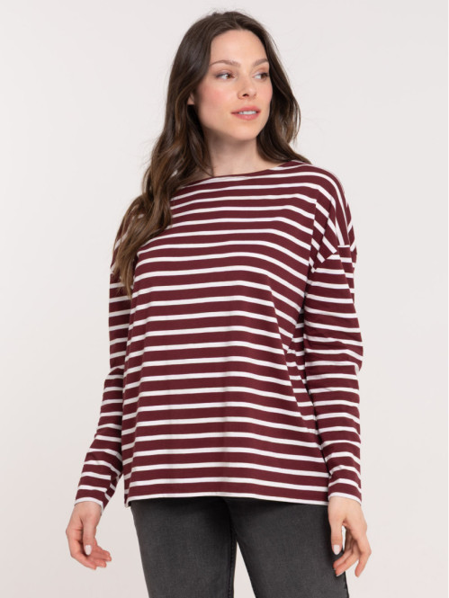 Tee-shirt bordeaux rayé écru femme Tee-shirt bordeaux rayé écru femme