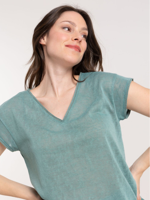 T-shirt col V dentelle...