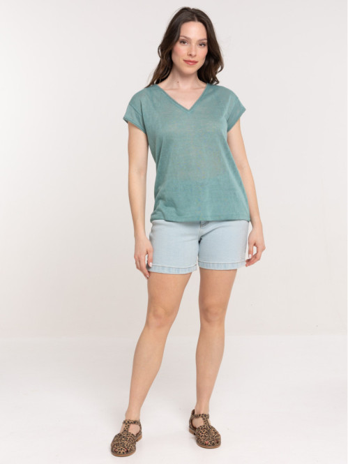 T-shirt col V dentelle...