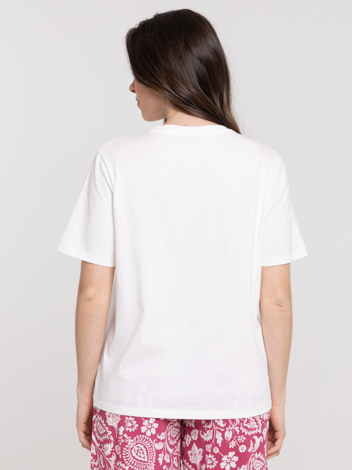 T-shirt écru motif floral femme