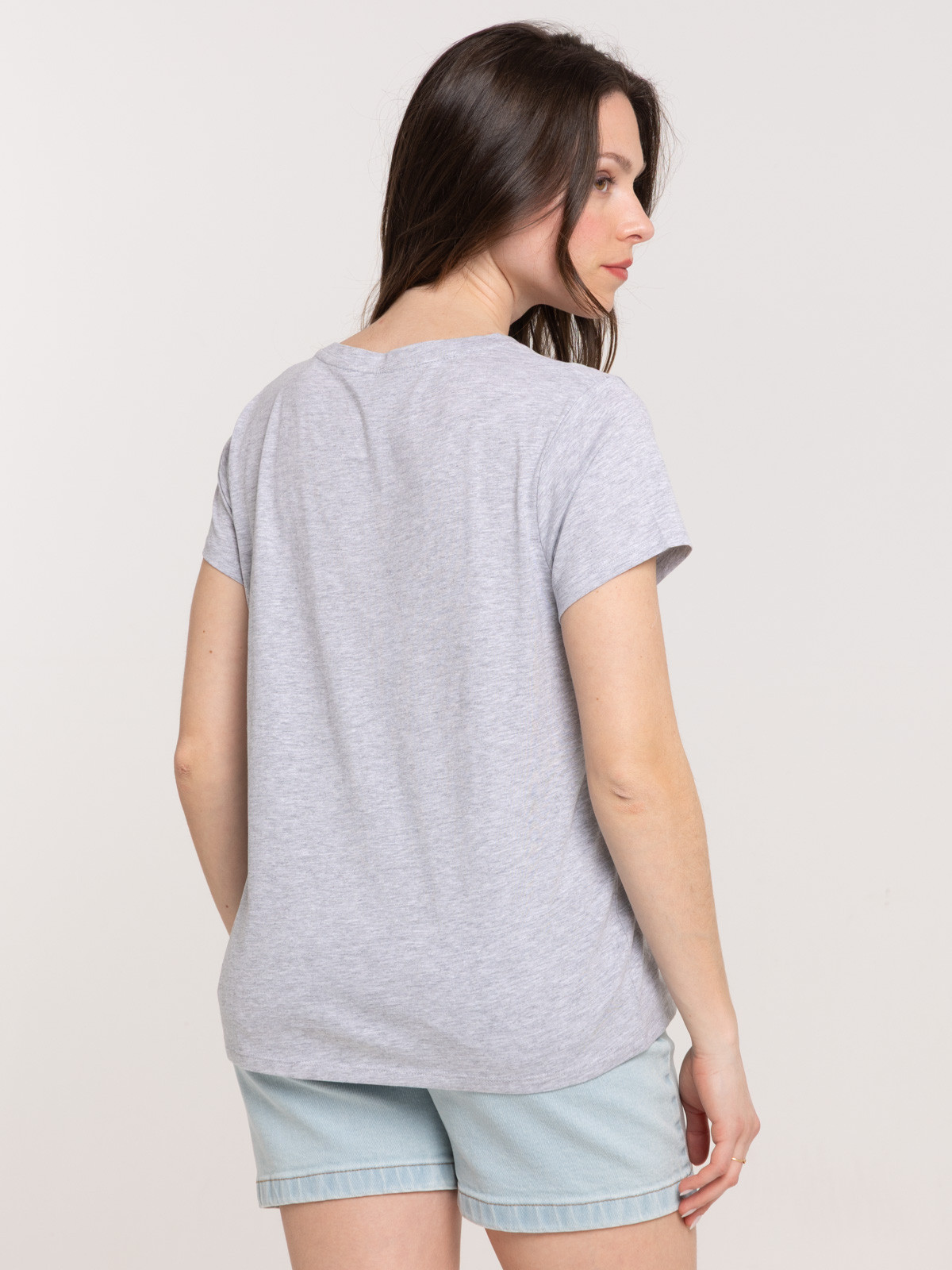 T-shirt col rond gris clair chiné femme T-shirt col rond gris clair chiné femme