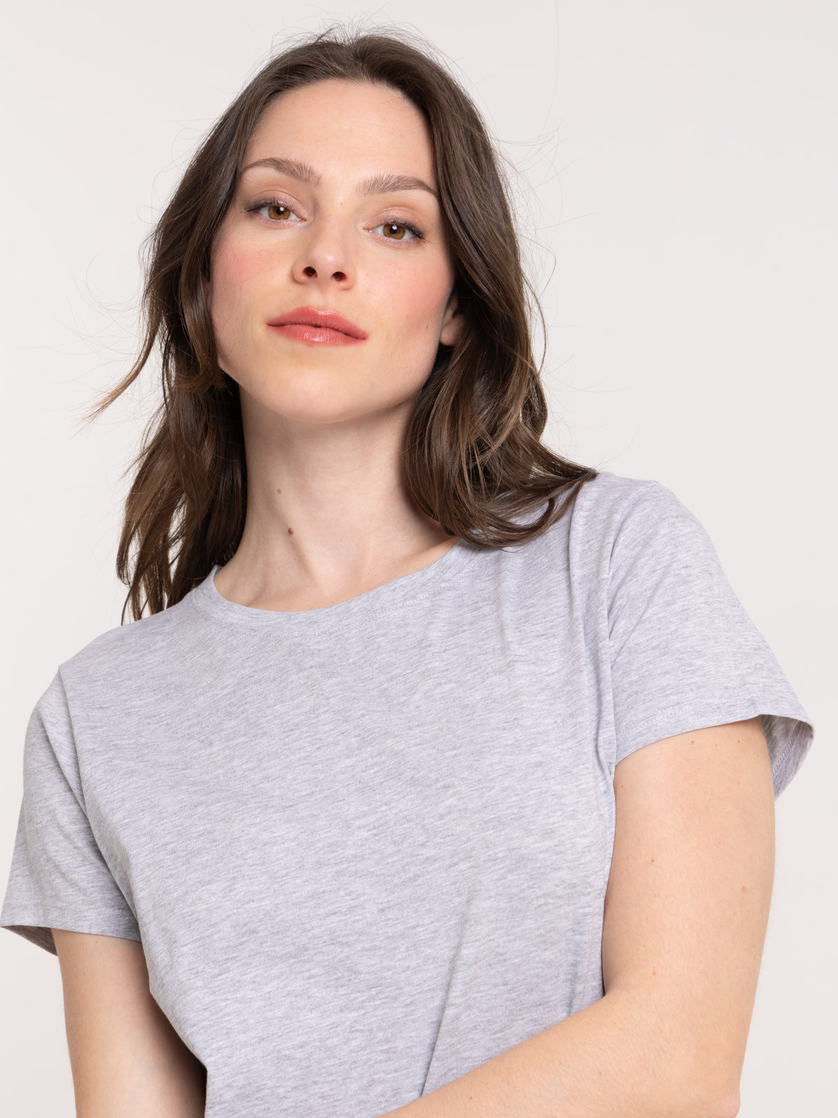 T-shirt col rond gris clair chiné femme T-shirt col rond gris clair chiné femme