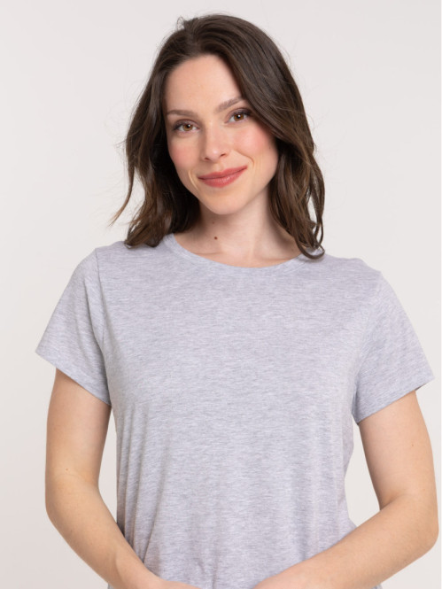 T-shirt col rond gris clair chiné femme T-shirt col rond gris clair chiné femme