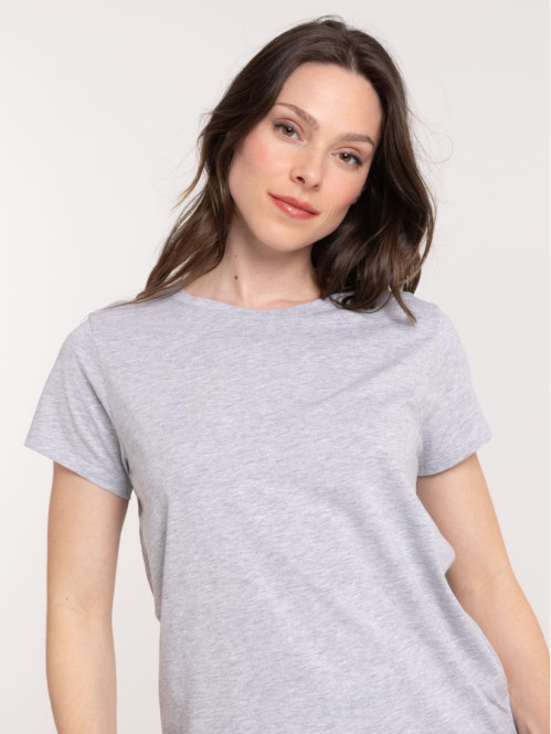 T-shirt col rond gris clair chiné femme T-shirt col rond gris clair chiné femme