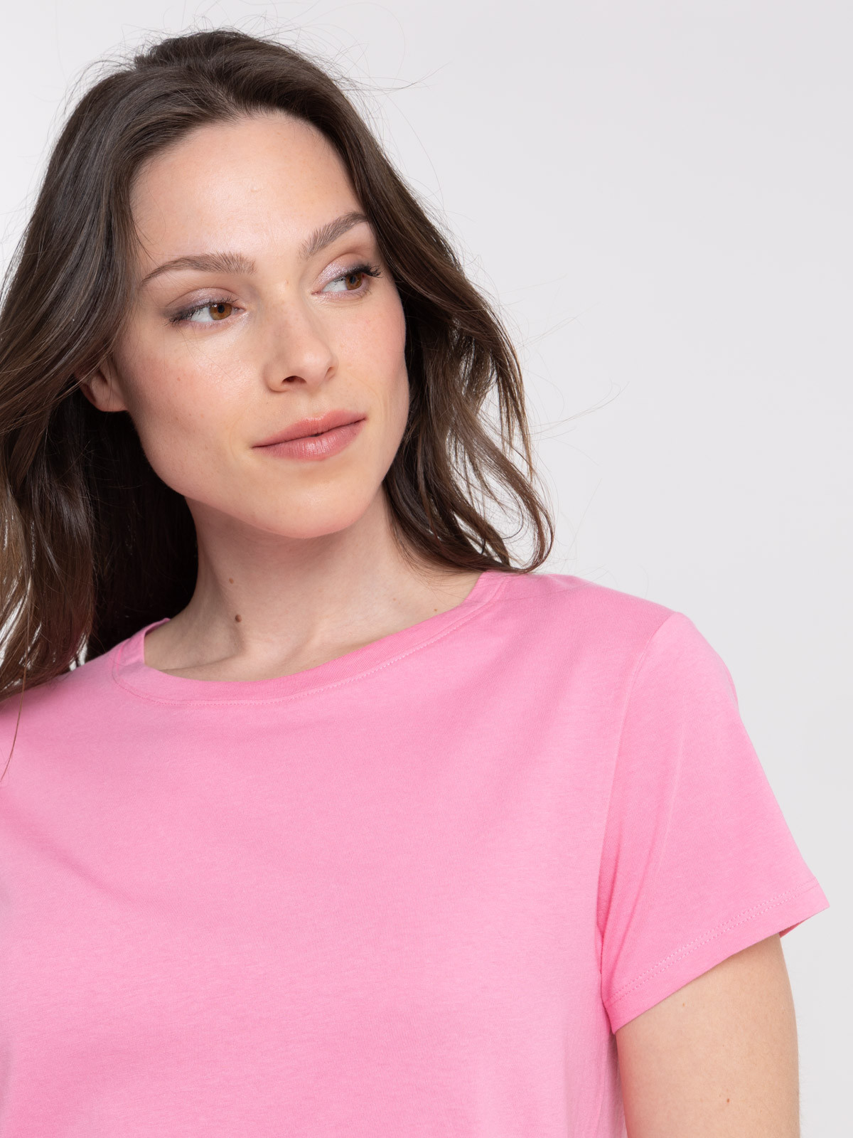 Tee-shirt col rond rose femme