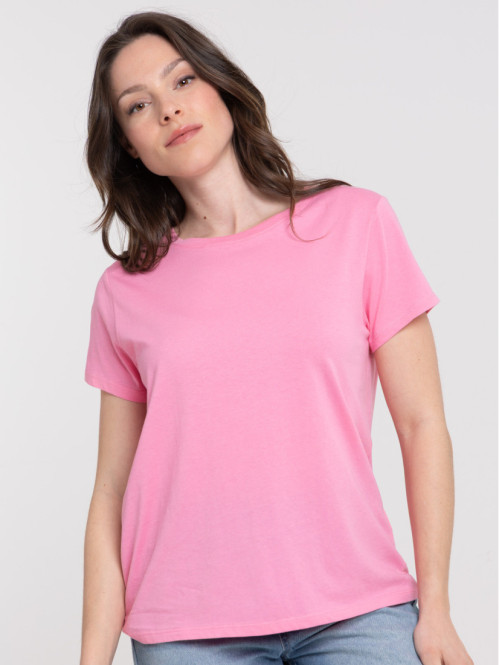 Tee-shirt col rond rose femme