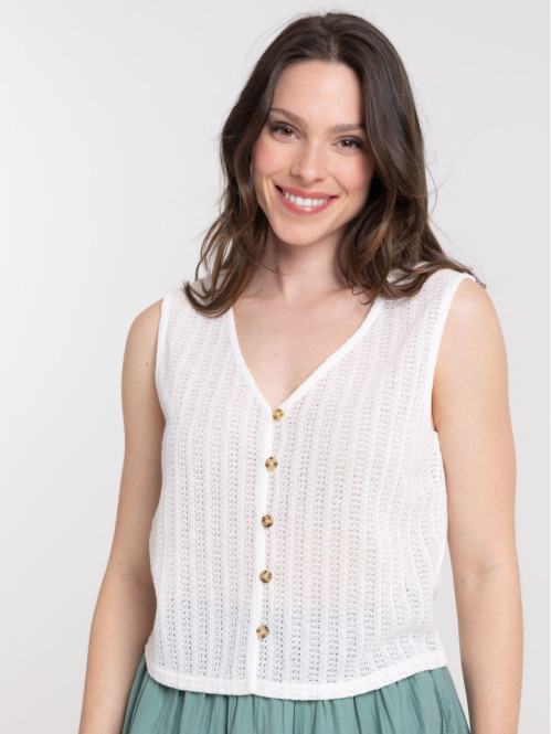 Débardeur col V boutonné femme