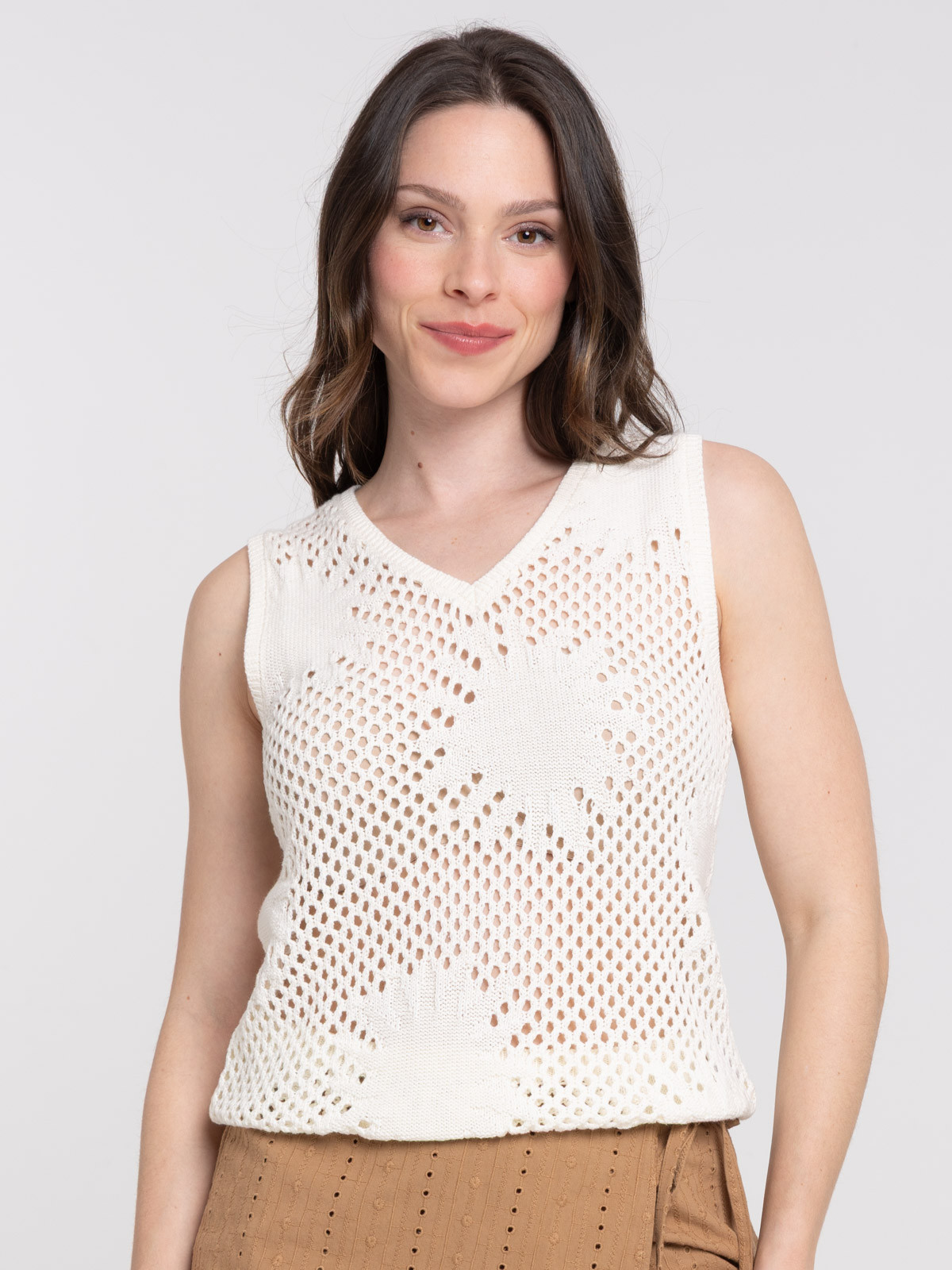Débardeur écru maille tricot femme Débardeur écru maille tricot femme