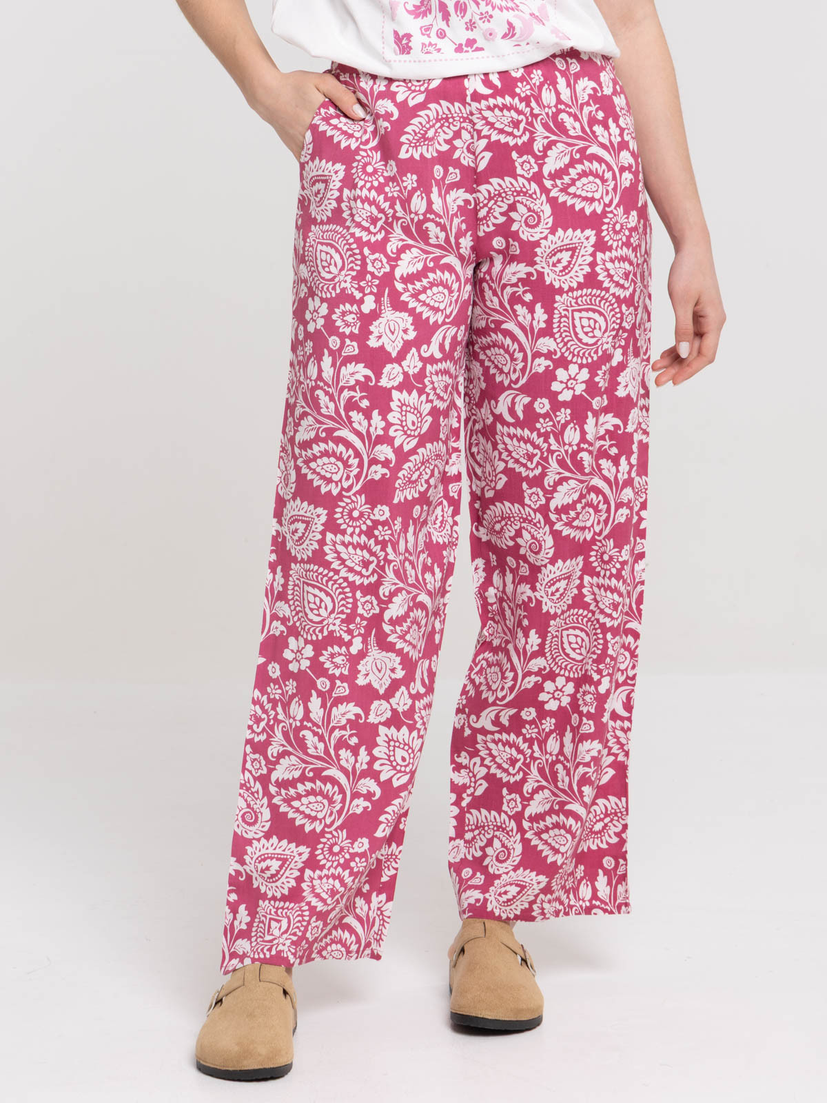 Pantalon large imprimé floral femme