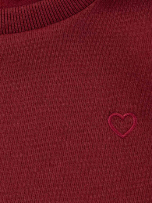 Sweat fille cœur brodé bourgogne (3-12A)