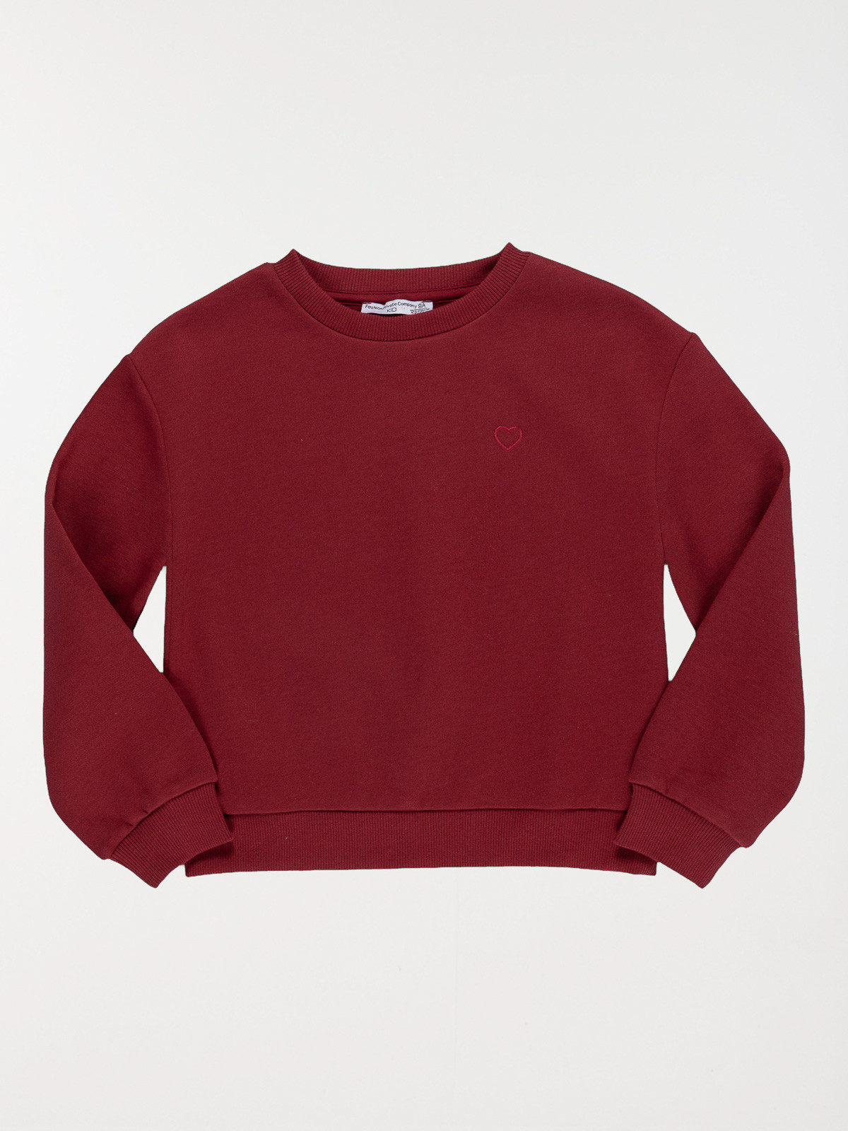 Sweat fille cœur brodé bourgogne (3-12A)