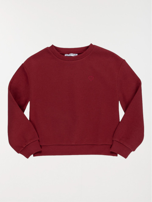 Sweat fille cœur brodé bourgogne (3-12A)