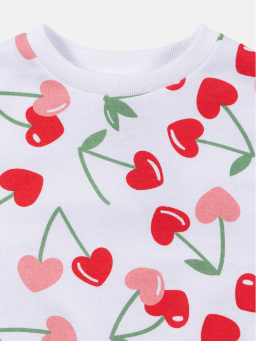 Sweat blanc motif cerise...