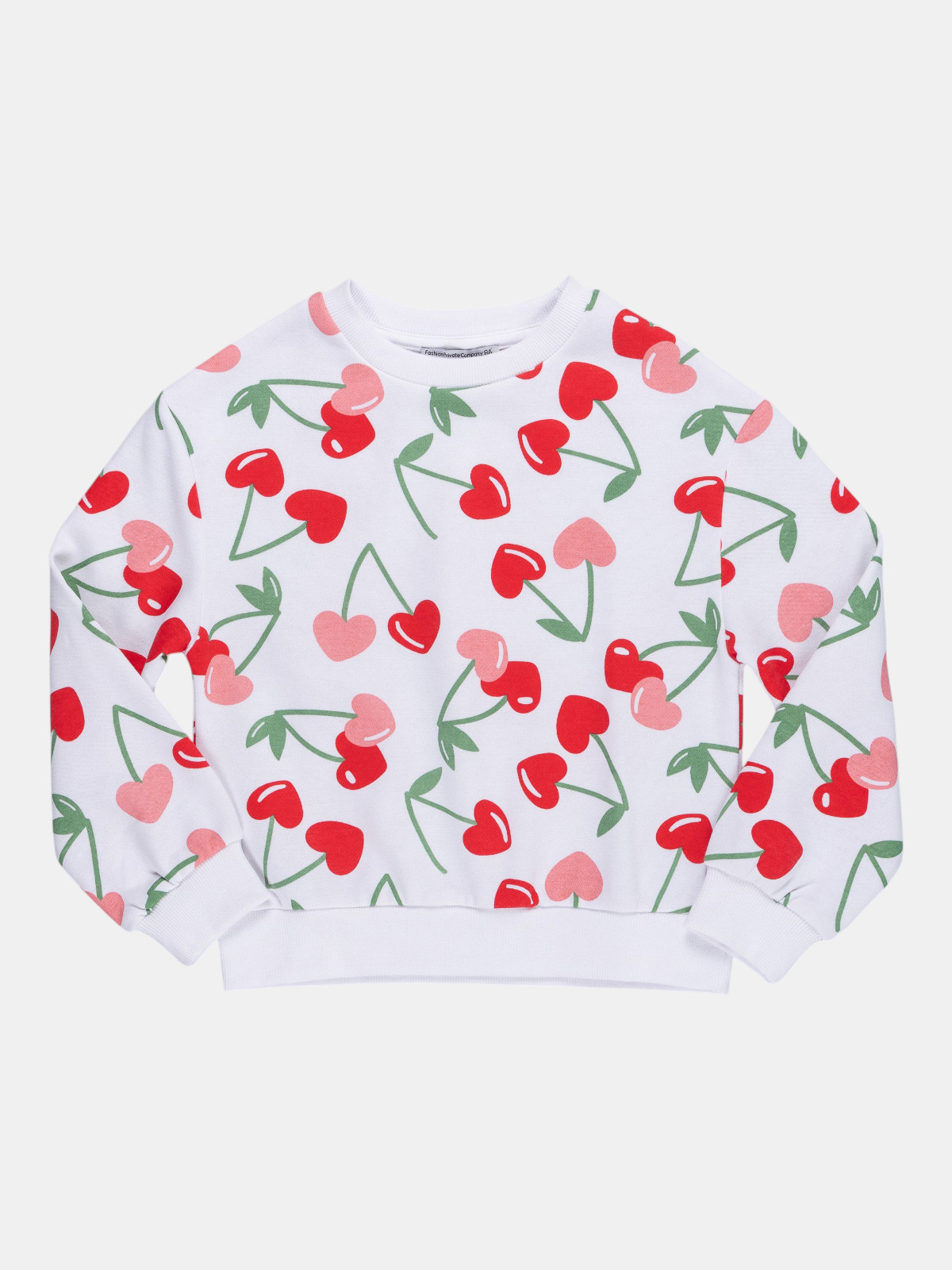 Sweat blanc motif cerise fille (3-8A)