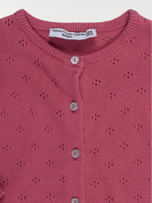 Gilet ajouré rose marbré fille (3-36M)