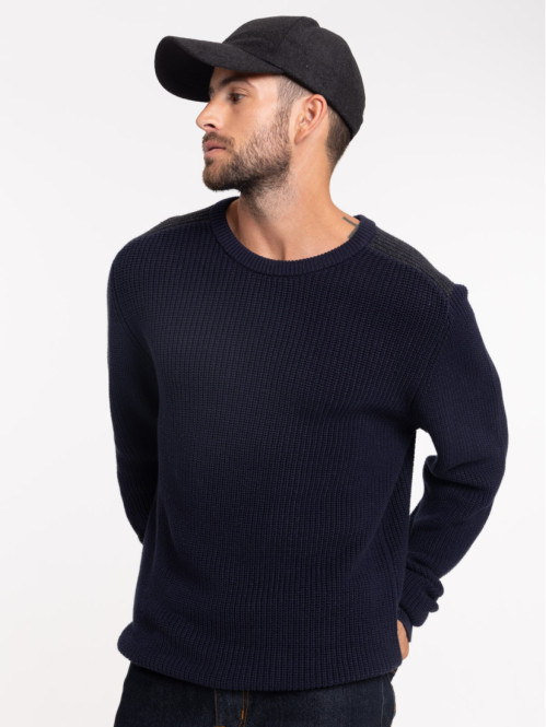 Pull homme col rond marine navy