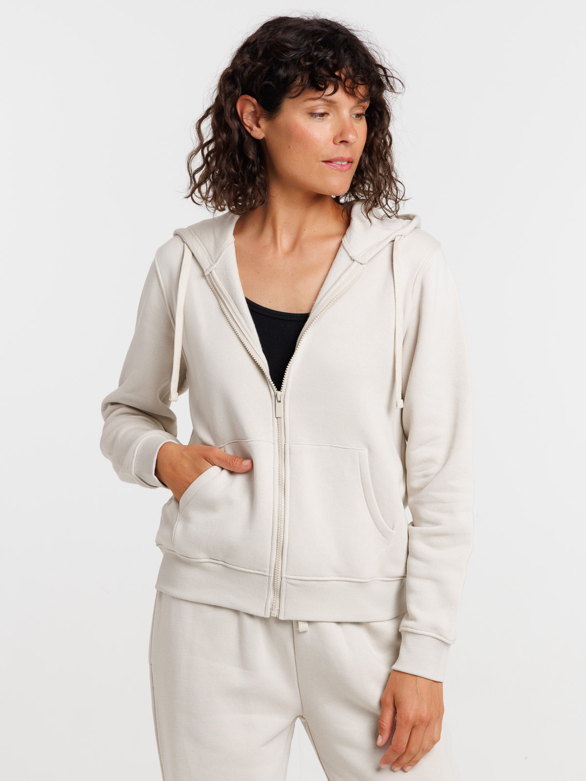 Sweat à capuche beige grisé femme