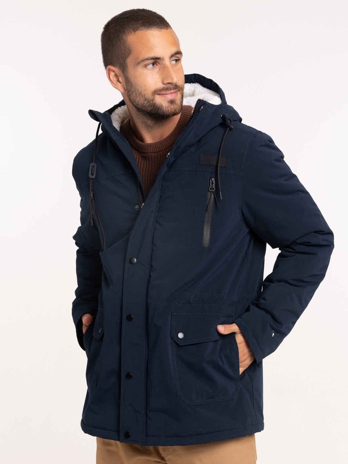 Manteau capuche marine navy homme