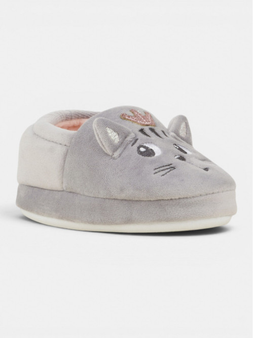 Chaussons gris chat fille...
