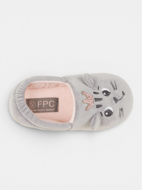 Chaussons gris chat fille...