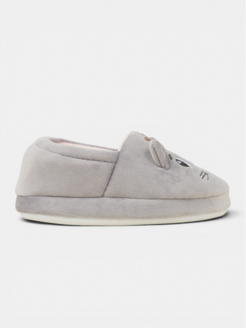 Chaussons gris chat fille...