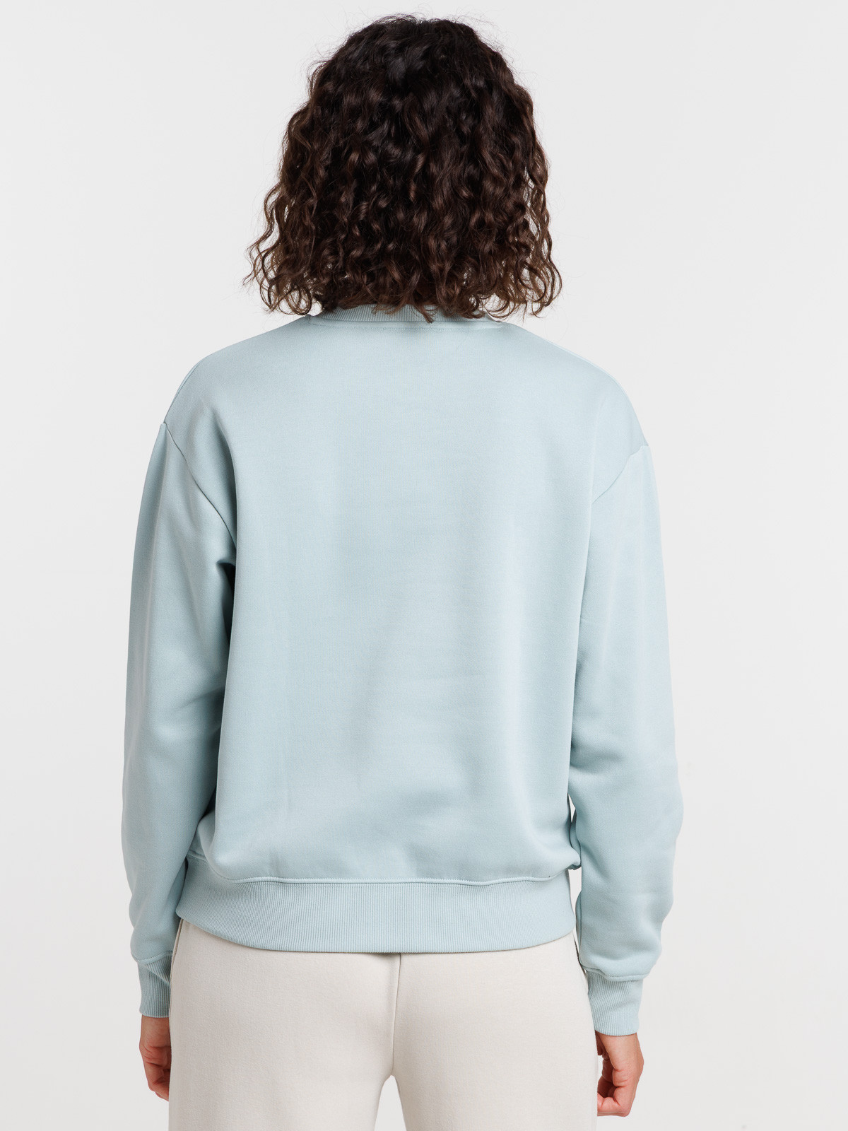 Sweat uni col rond bleu glacier femme