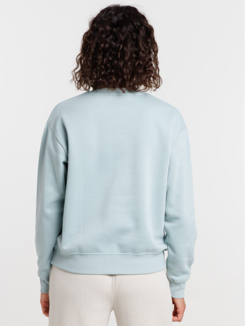 Sweat uni col rond bleu glacier femme