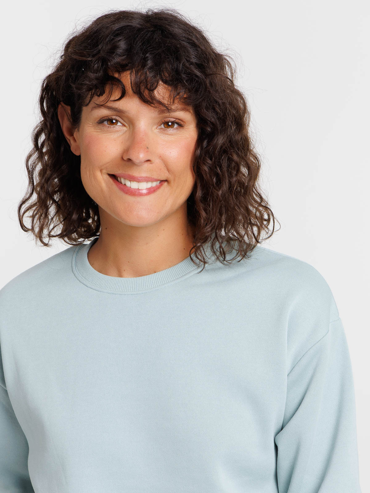 Sweat uni col rond bleu glacier femme
