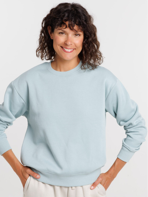 Sweat uni col rond bleu glacier femme