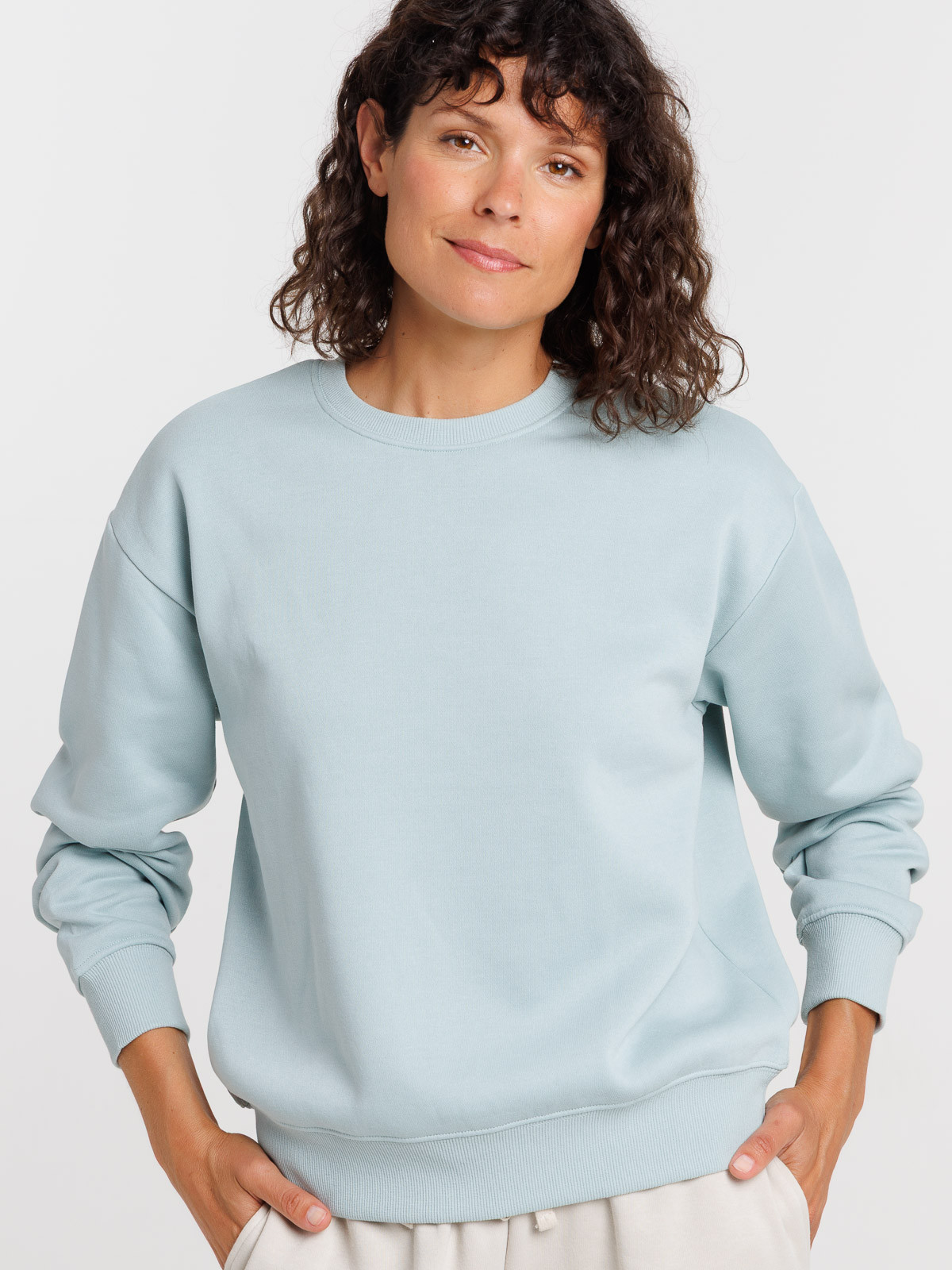 Sweat uni col rond bleu glacier femme