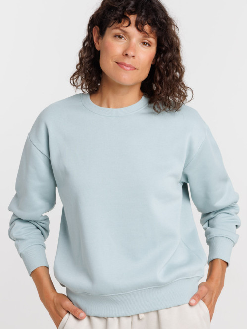 Sweat uni col rond bleu glacier femme