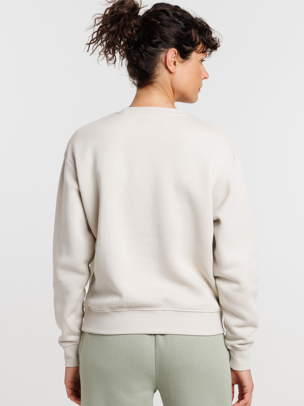Sweat uni col rond beige grisé femme