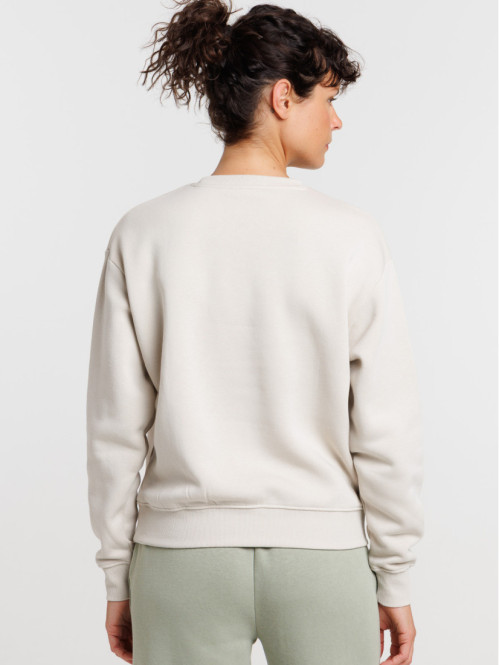 Sweat uni col rond beige grisé femme