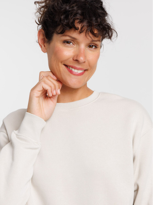 Sweat uni col rond beige grisé femme