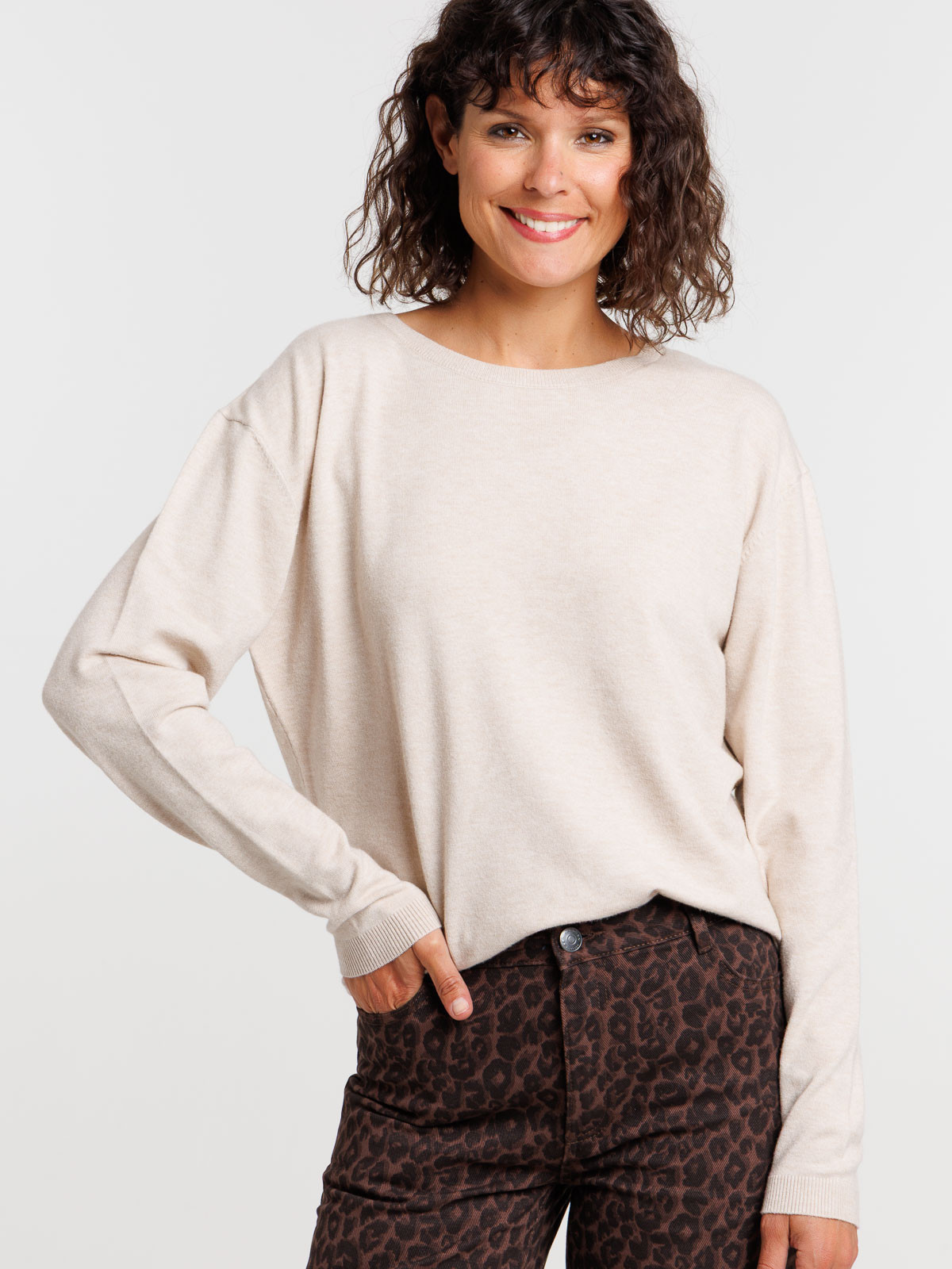 Pull fin col rond beigne chiné femme Pull fin col rond beigne chiné femme
