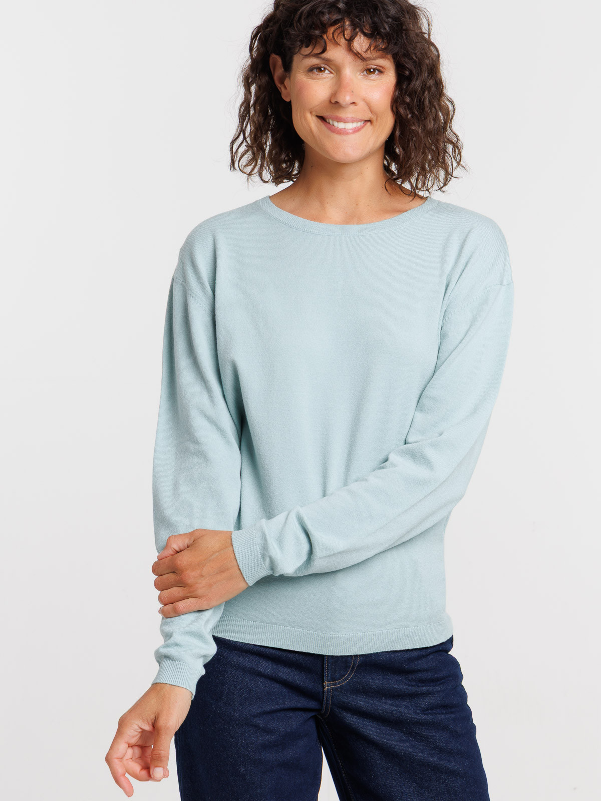 Pull fin col rond bleu glacier femme Pull fin col rond bleu glacier femme
