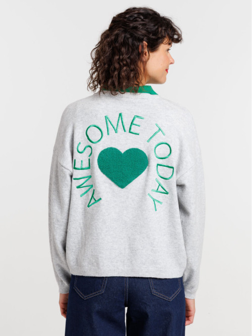 Pull message brodé gris...