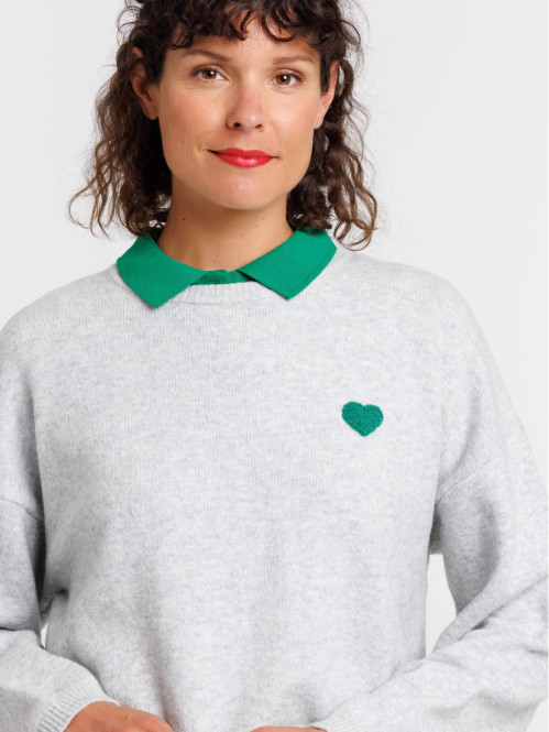 Pull message brodé gris...