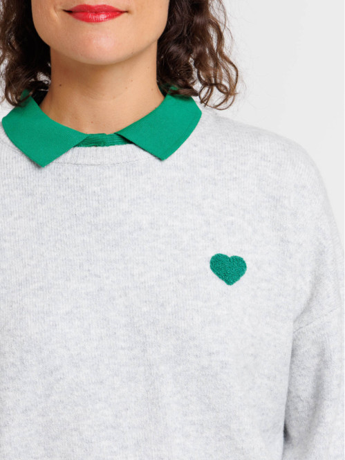 Pull message brodé gris...
