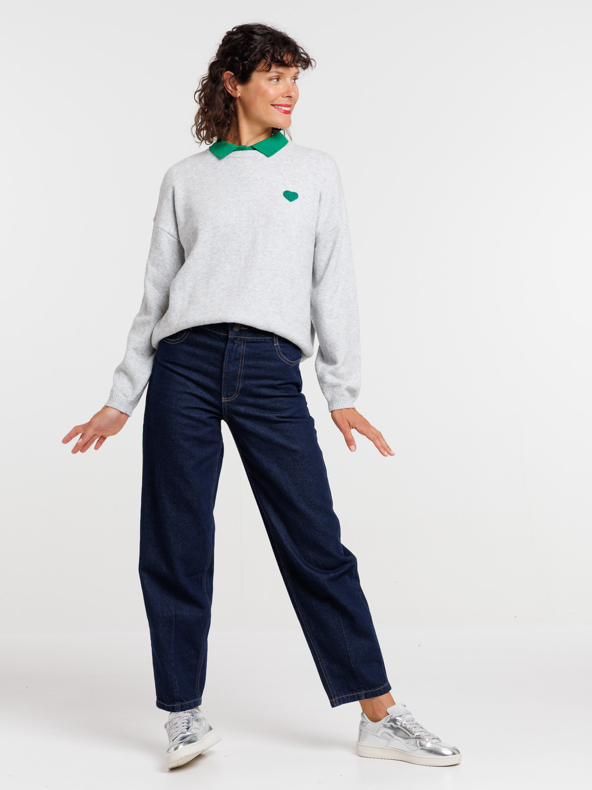 Pull message brodé gris chiné femme Pull message brodé gris chiné femme