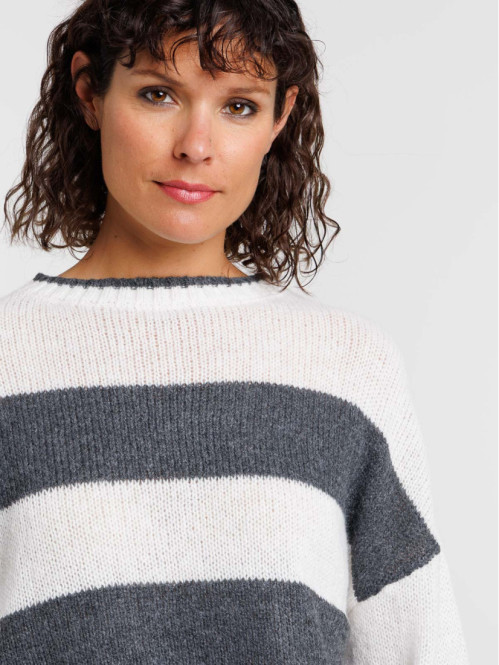 Pull rayé col rond femme