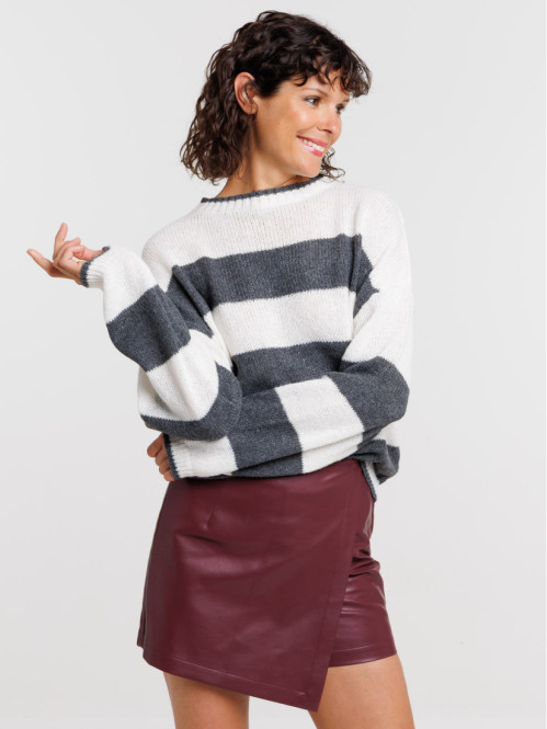 Pull rayé col rond femme