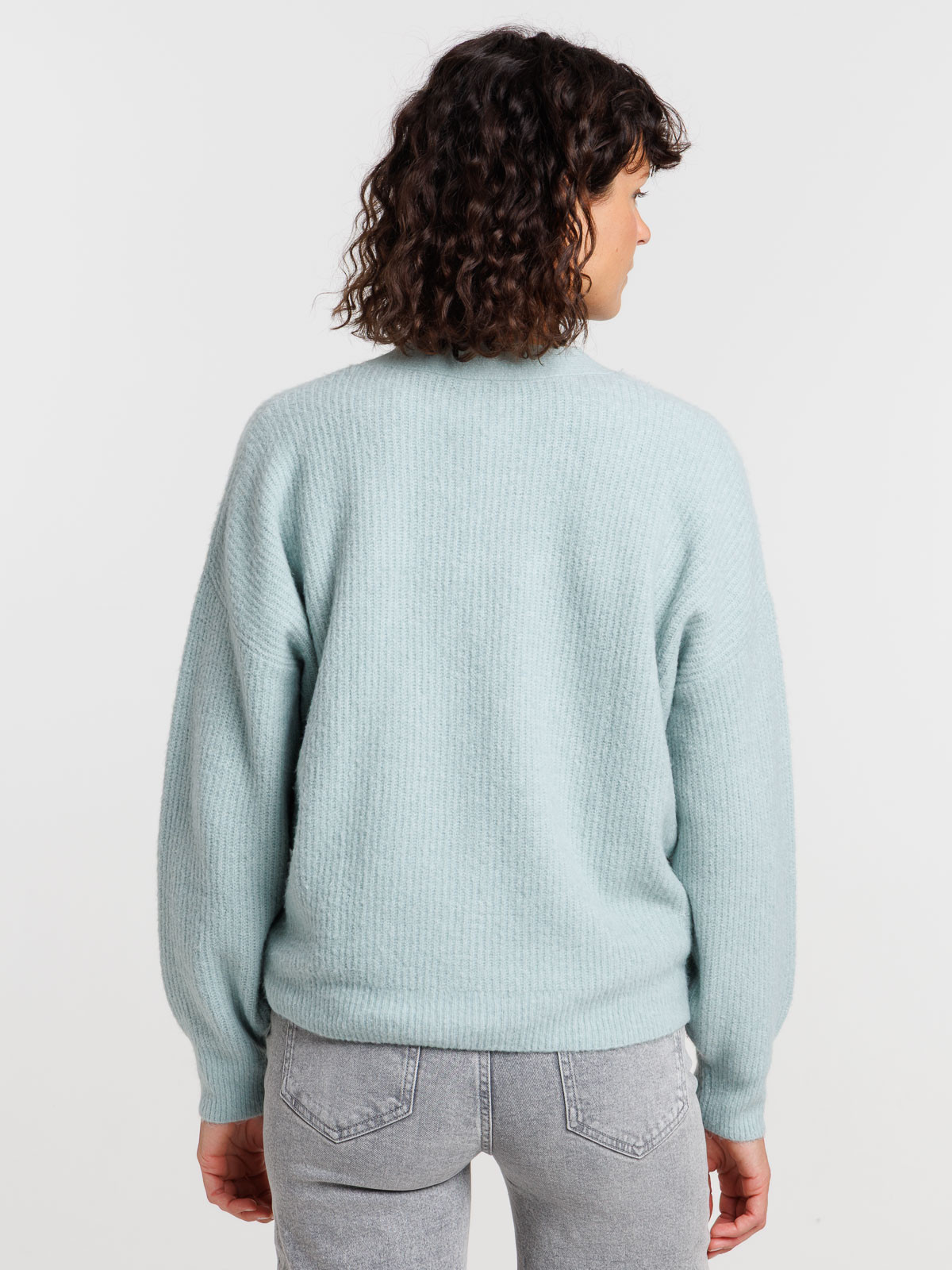 Gilet boutonné col V bleu glacier femme