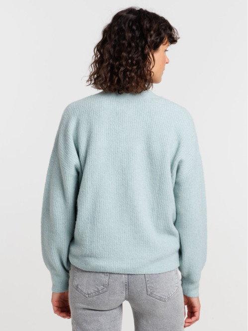 Gilet boutonné col V bleu glacier femme