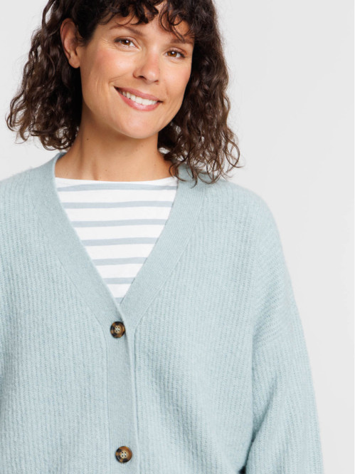 Gilet boutonné col V bleu glacier femme