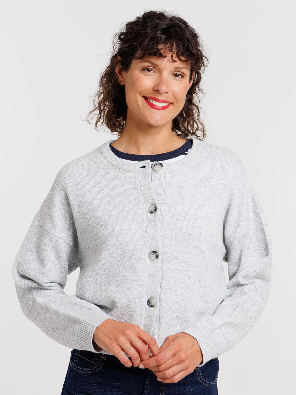 Gilet court femme gris chiné moyen Gilet court femme gris chiné moyen