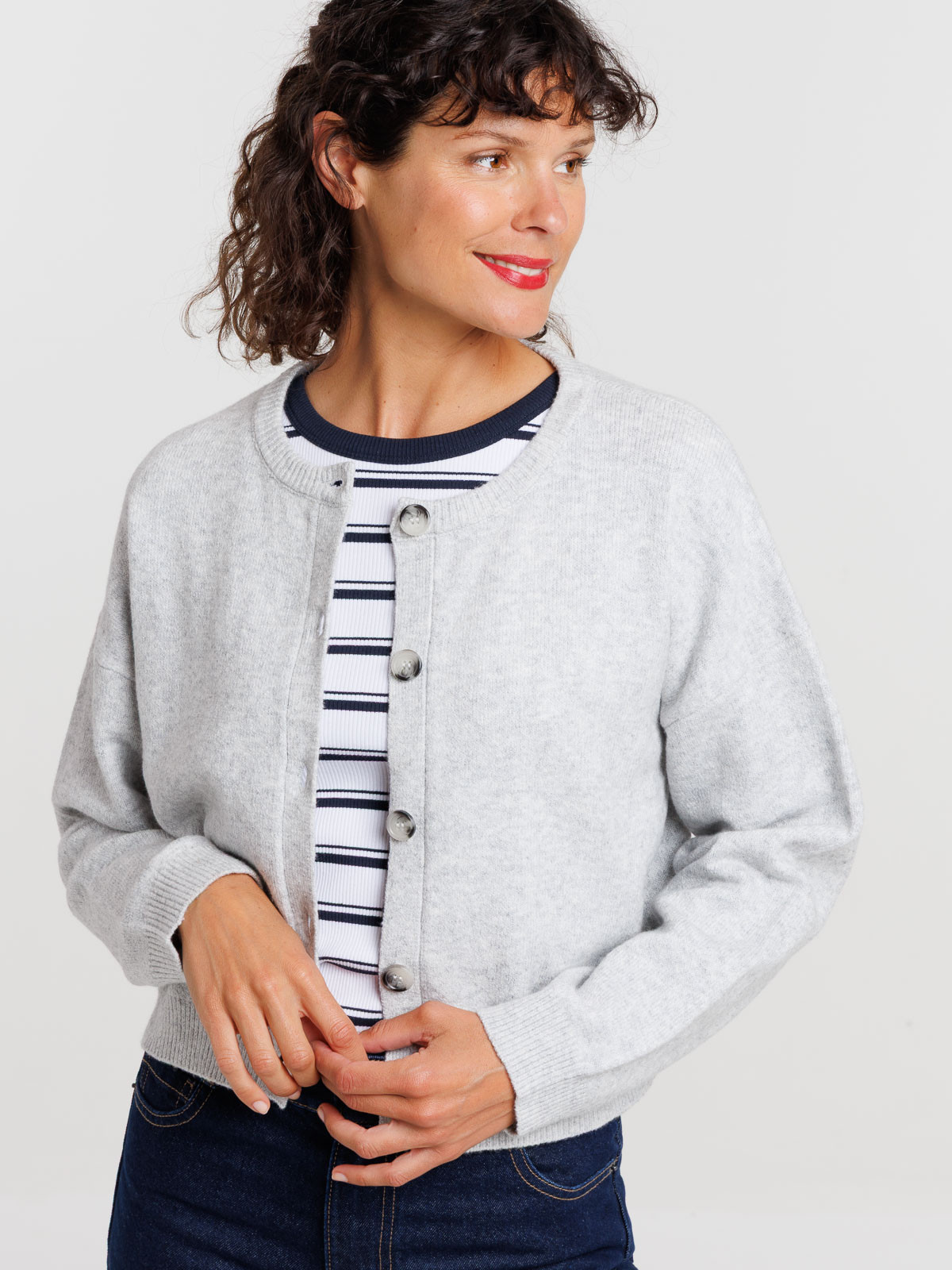 Gilet court femme gris chiné moyen Gilet court femme gris chiné moyen