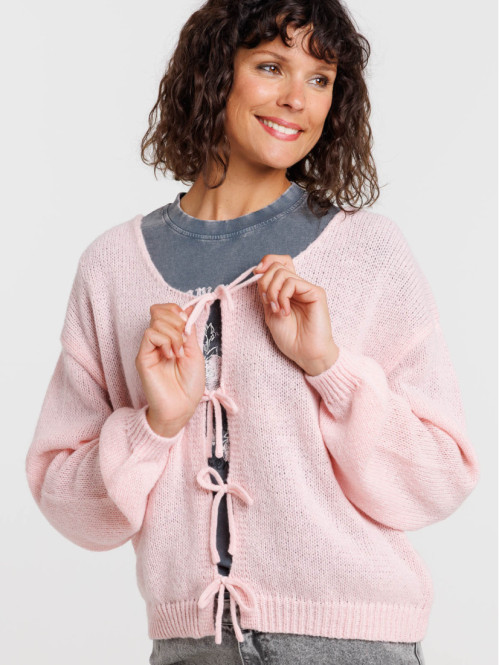 Gilet col rond noeuds femme
